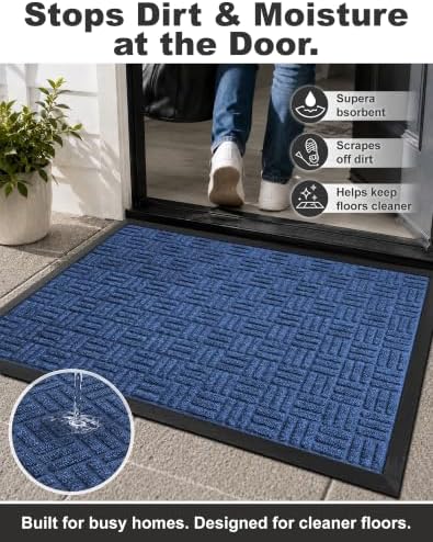 Mibao Front Door Mat Outdoor Entrance, 36" x 24" Heavy Duty Welcome Mat for Outdoor and Indoor, Waterproof Dirt Trapper Doormat, Super Absorbent Indoor Entryway Mat for Patio & Porch - Blue - Image 6