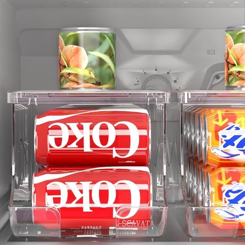SCAVATA 4 Pack Stackable Refrigerator Organizer, Soda Can Dispenser Pop Cans Container Beverage Holder with Lid for Fridge, Freezer, Kitchen, Clear Plastic Storage Bins-Holds 10 Cans Each - Image 7