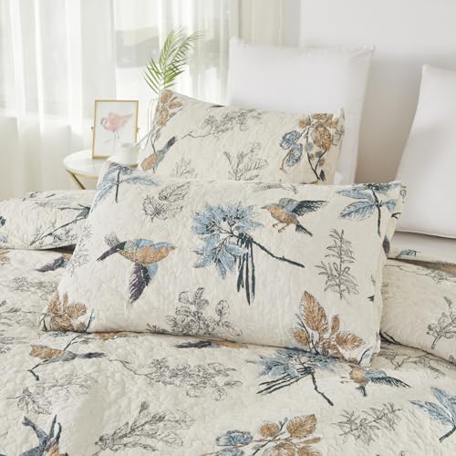 Brandream 100% Cotton Quilted Pillow Shams 2-Piece Standard Size American Country Birds Printing Pillow Shams Bedroom Decor, Beige - Image 4
