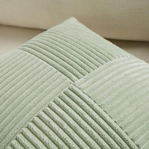 Fancy Homi 2 Packs Sage Green Lumbar Decorative Throw Pillow Covers 16x28 Inch for Living Room Couch Bed, Rustic Farmhouse Boho Home Decor, Soft Striped Corduroy Rectangle Accent Cushion Case 40x70 cm - Image 3