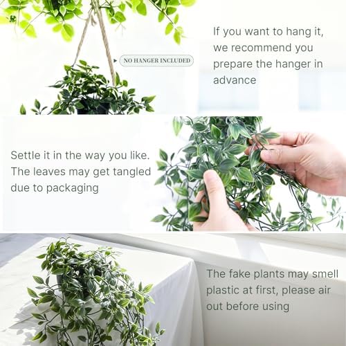 Artificial Hanging Plants for Shelf, 3-Pack Fake Potted Greenery Faux Mandala Monstera and Eucalyptus Vines in Black Pot, Décor for Office Living Room Bathroom Indoor Outdoor - Image 4