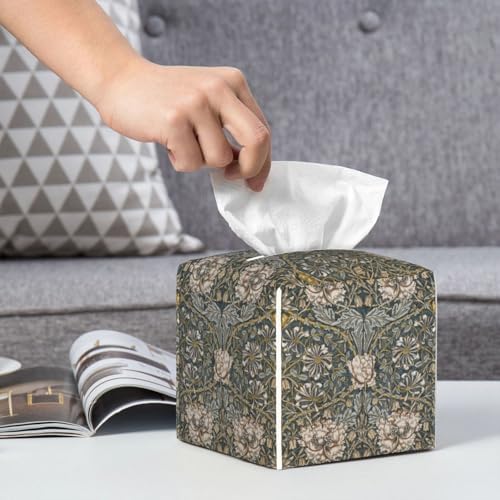 William Pimpernel Morris Leather Tissue Box Cover Square Leather Tissue Box Holder Facial Paper Case Organizer Decorative for Bedroom Home Office Vanity Countertop Night Stands Desk Decor - Image 6