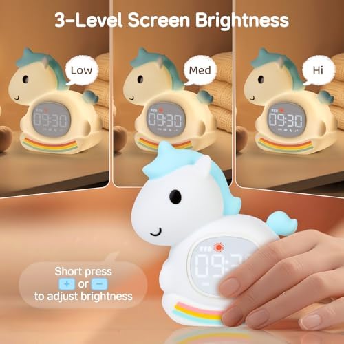 Yiliaw Blue Unicorn Alarm Clock with Night Light for Kids, Ok to Wake Clock - Image 6