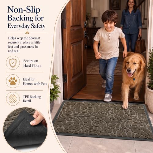 Yimobra Front Door Mat Outside Entrance, Floral Outdoor Mat, 29.5x17,Brown - Image 4