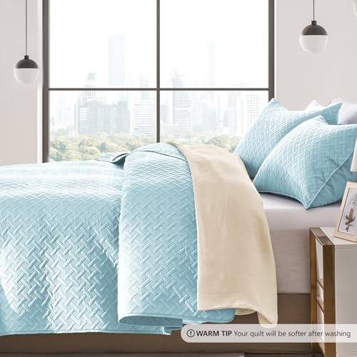 FLYMME Twin Quilt Set, Lightweight Sky Blue Bedspreads, Basket Weave Pattern,Ultra Soft Microfiber Bedspread Bed Coverlet 2 Pieces for All-Seasons (1 Quilt, 1 Sham) - Image 3