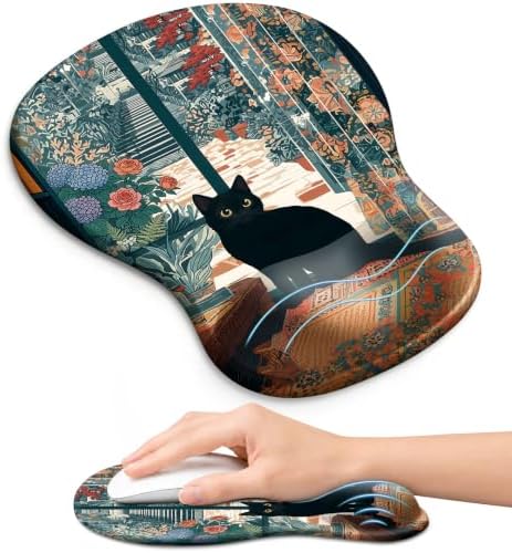 Ergonomic Mouse Pad with Wrist Rest, Gel Wrist Support, Cozy Cat by Zapdesk
