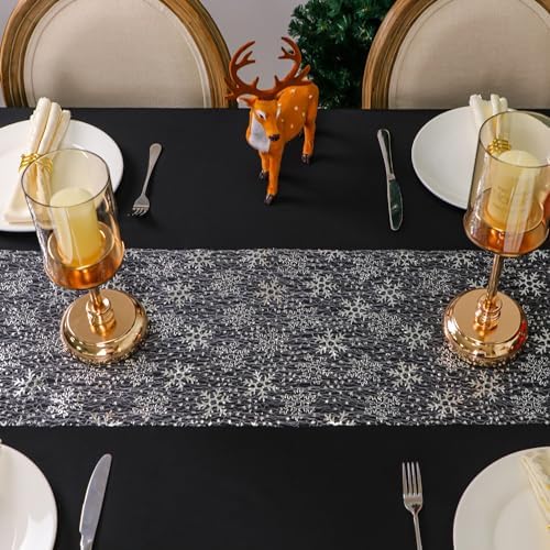 Snowkingdom Christmas Snowflake Silver Table Runner 11 Inch x 100 Feet Sparkly Silver Foil Glitter Metallic Mesh Dining Table Decorations for Seasonal Winter Xmas Festival Holiday Home Party - Image 5
