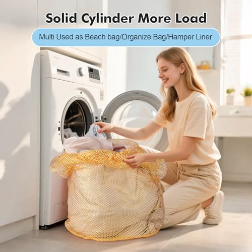 3Pcs Mesh Laundry Bags Washing Machine Mesh Wash Bags Jumbo for Delicates Clothes,Bed Linen,Toys with Drawstring Closure Sturdy(3 XXLarge 28 x 26 Inches, Yellow) - Image 3