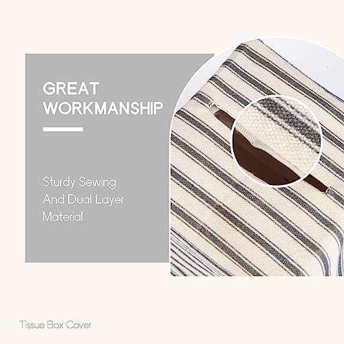 Tissue Box Cover, Fabric Tissue Box Holder Square, Stylish Toilet Paper Storage, Modern Bathroom Counter Organizer Decorations Accessories,Ticking Stripe 5''x5''x5'' (Pastel Grey) - Image 3