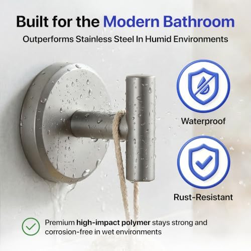 HOME SO Suction Cup Hooks for Bathroom Towel Holder T-Shape 2-Pack Nickel - Image 3