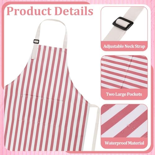 Kids Apron for Cooking Adjustable Striped Kids Apron with Pockets - Image 3