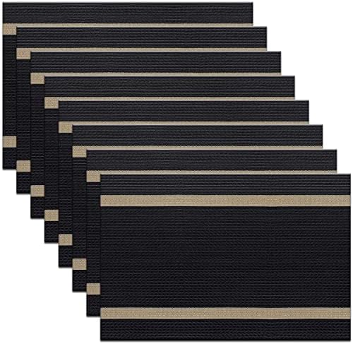 PIGCHCY Luxurious Placemats Set of 8, 18 x 12 inches Elegant Placemats Non-Slip Washable Durable Table Mats for Home/Dining Room Decoration (Black) by PIGCHCY