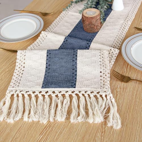 FEXIA Boho Table Runner for Home Decor 12x90 Blue Fall Rustic Decorations - Image 4