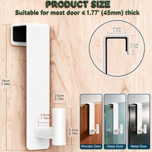 2-Pack Over The Door Hooks - Stainless Steel Rustproof Door Hangers Non-Marking and Tool-Free Easy Install​​ Organizer Towel Rack for 1-3/4 Inch Doors, - Image 2