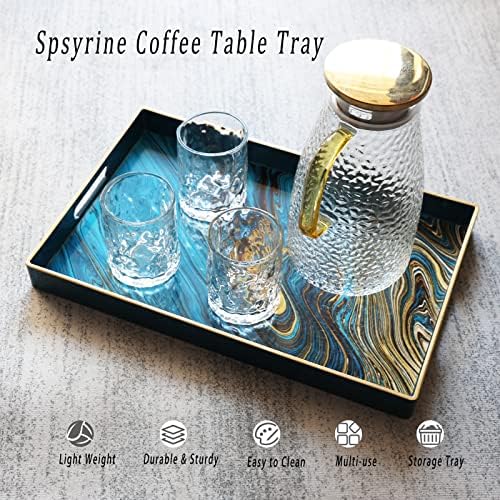 Spsyrine Serving Tray, Marble Decorative Tray Plastic Rectangular Coffee Table Tray for Living Room, Storage, Kitchen, Ottoman, Bathroom Decor. 15.6” X 10.2" LJRE - Image 2