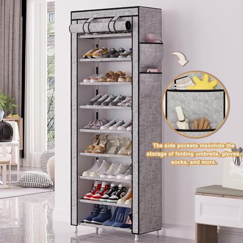Calmootey 9-Tier Shoe Rack Organizer with Dust Cover for Bedroom, Entryway - Image 4