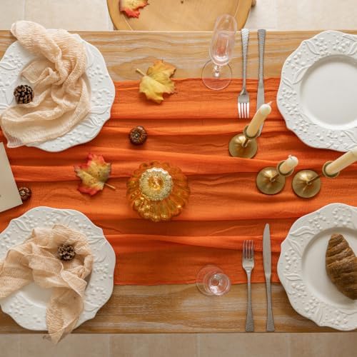 3Pcs Fall Orange Cheesecloth Table Runner 120 Inch Party Home Decor - Image 4