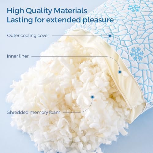 Pillows Queen Size 2 Pack Shredded Memory Foam, Adjustable Height Side Sleepers Pillow with Washable Cover for Back and Stomach Sleepers (Queen（2 Pack）) - Image 3