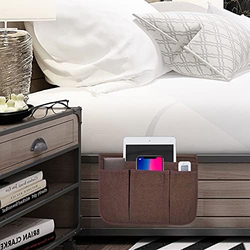Bedside Caddy Bedside Storage Organizer Magazine Phone Tablet iPad Remote Holder, Organizer Caddy for Home College Dorm Bed, Sofa, Bunk Bed (Brown) - Image 6