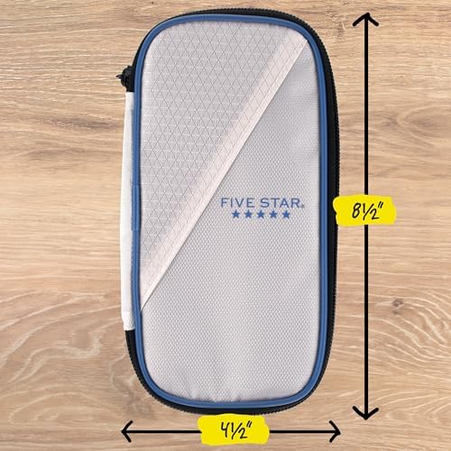 Five Star Pencil Pouch Zipper High-Capacity Storage Organizer Case for Office Supplies Earbuds Chargers Cables Makeup, Tan/Blue (500212A) - Image 5