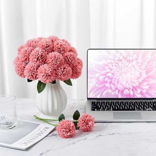 SITUMEIZI 12 Pcs Pink Artificial Chrysanthemum Flowers, Fake Mums - Image 3