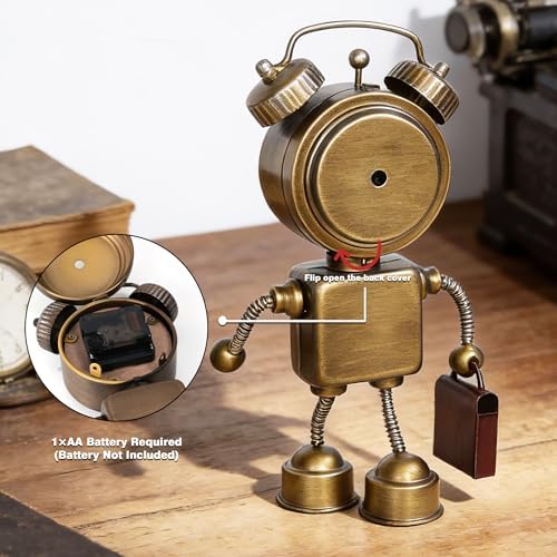 AYRELY® Industrial Steampunk Robot Table Clock,Battery Operated Metal Desk&Shelf Clock,Retro Mechanical Decorative Clock for Home,Living Room,Fireplace Decor - Image 2