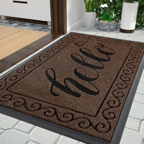Yimobra Welcome Mats for Front Door 29.5x17, Heavy Duty Waterproof Outdoor Door Mat Outside Entrance, Non-Slip Low Profile Indoor Entryway Mat for Garage Patio, Coffee by Yimobra