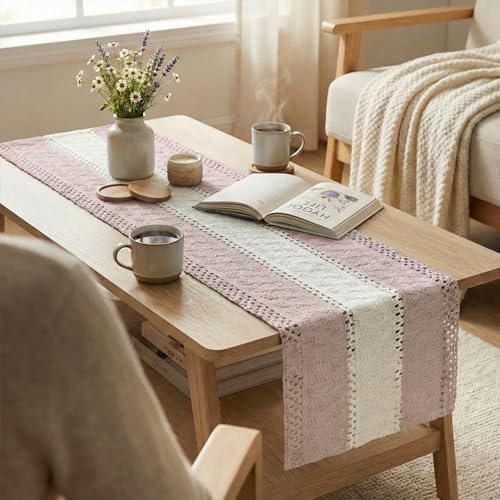 Artoid Mode Pink Farmhouse Woven Table Runner 12x120 Inch - Image 5