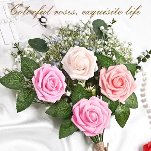 BLEUM CADE 16Pcs Artificial Flowers Fake Foam Roses with Stems for Wedding - Image 6