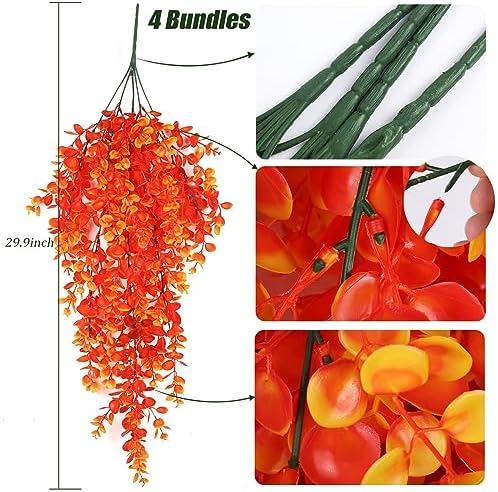 RECUTMS 4Pcs Fall Artificial Flowers Hanging Eucalyptus Leaf Plants 29.9 in - Image 2