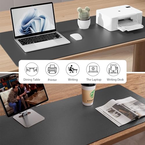 Aothia Leather Desk Pad Protector, Mouse Pad, Office Desk Mat, Non-Slip PU Leather Desk Blotter, Laptop Desk Pad, Waterproof Desk Writing Pad for Office and Home (48"x17", Gray) - Image 5