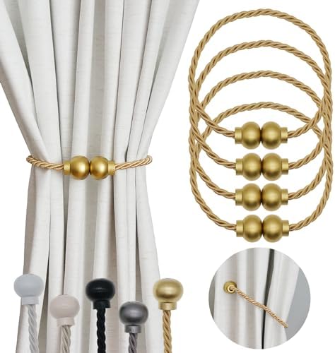 4Pcs Magnetic Curtain Tiebacks Modern Handmade Rope Curtain Tie Backs Gold by HIASTRA