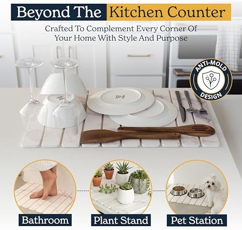 Oleex 3-Pack Stone Dish Drying Mat Set Includes 1 Large 24”x16” & 2 Small 4”x9” for Kitchen Counter-Collapsible Diatomaceous Earth Pad Absorbs Water & Dries Dishes Fast, Non-slip, Odor-Resistant Mats - Image 6