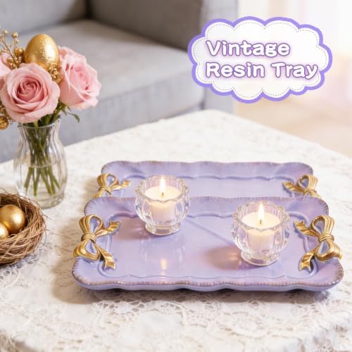 Wowagoga 2 PCS Vintage Decorative Tray Jewelry Tray Storage Tray (Purple) - Image 3