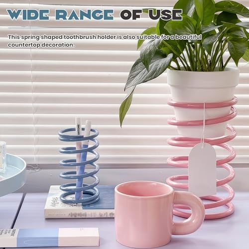 Spring Toothbrush Holder, Stainless Steel Spring Shaped Desktop Toothbrush Holder, Multifunctional Pen Holder Makeup Brush Toothbrush Storage for Bathroom Tabletop Dressing Table and Sink (Blue) - Image 6