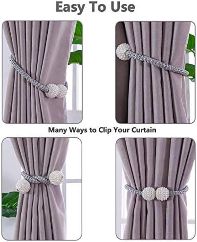 MELALUXE 4 Pack Magnetic Curtain Tiebacks, Decorative Curtain Holdbacks for Window Décor (Teal) - Image 2