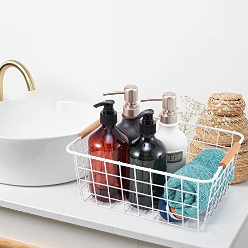 Wire Basket 4 Pcs Metal Wire Storage Basket with Wooden Handles for Pantry - Image 6