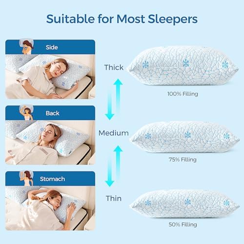 Pillows Queen Size 2 Pack Shredded Memory Foam, Adjustable Height Side Sleepers Pillow with Washable Cover for Back and Stomach Sleepers (Queen（2 Pack）) - Image 5
