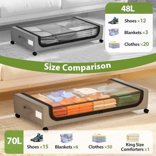 GoMaihe Under Bed Storage with Wheels 70L Grey 2-Pack - Image 4