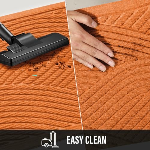 HIYARD Sturdy Front Door Mat, Absorbent Muddy Dirt Resist Welcome Door Mats Outdoor Indoor, Stain and Fade Resistant, Non-Slip Backing Entry Mat Low Profile Doormat for Entryway, 29×17, Orange - Image 7