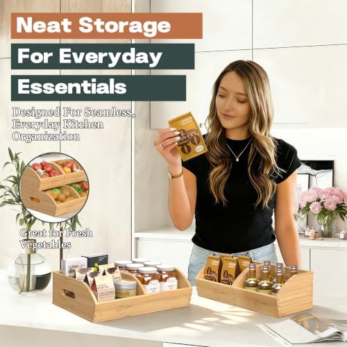 Potato and Onion Storage Bin, Stackable Pantry Organizers for Kitchen Countertop, Ventilated Bamboo Storage Baskets with Handles, Multipurpose Organization Containers for Fruit, Vegetable, 3 Pack - Image 5