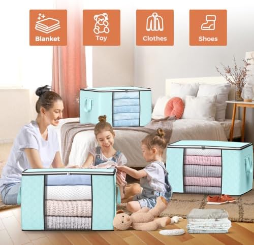90L Large Storage Bags, 4 Pack Clothes Storage Bins Closet Organizers - Image 3