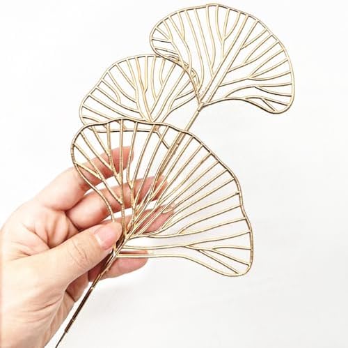 PASYOU Fake Golden Apricot Leaves Plants Artificial Gold Ginkgo Leaf Stems for Christmas Decor, Faux Plastic Sticks Picks Indoor Outdoor Home Wedding Party Event Xmas Ornaments DIY Decoration 12 Pcs - Image 6