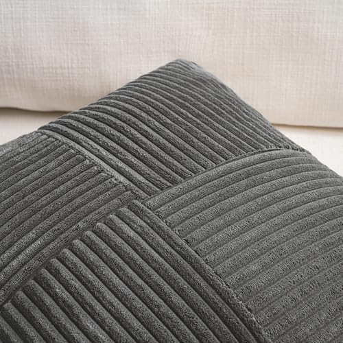 Fancy Homi Set of 2 Dark Gray Boho Long Lumbar Body Decorative Throw Pillow Cover 14x36 Inch for Bed Couch Bedroom Bench, Soft Patchwork Corduroy Textured Pillow Case, Rustic Farmhouse Room Décor - Image 4