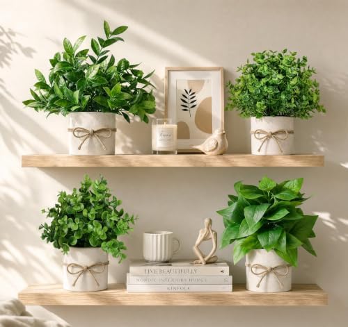Small Fake Plants,4 PACK Faux Artificial Plants Indoor in Pot with Rope - Image 3
