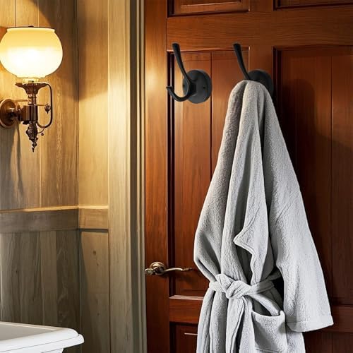 TOFIIGREM Matte Black Wall Hooks, 4 Pack Heavy Duty Coat Towel Hook Metal Double Backpack Hook Wall Mounted, Bath Towel Hooks for Entryway Cubicle Bathroom Closet Garage - Image 6