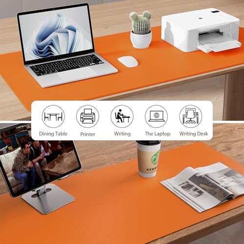 Aothia Leather Desk Pad Protector, Office Desk Mat, Large Mouse Pad, Non-Slip PU Leather Desk Blotter, Laptop Desk Pad, Waterproof Desk Writing Pad for Office and Home (48"x17", Hermes Orange) - Image 5