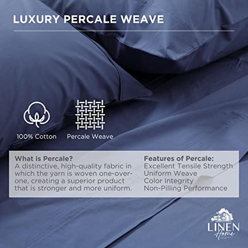 Linen Home 100% Cotton Percale King Size Fitted Sheet only, Dark Blue - Image 2