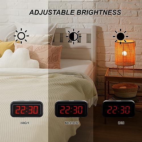 Alarm Clock,Digital Alarm Clock for Bedrooms,Battery Operated Clock,Adjustable 3 Brightness,1.2 inch LED Time Display, 12/24Hr, Cordless,Snooze (Black) - Image 3
