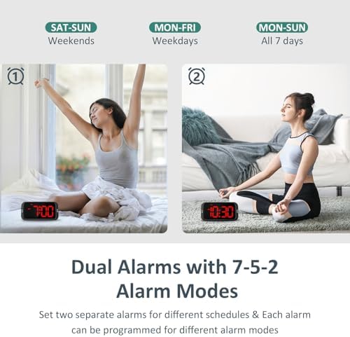 Odokee Digital Dual Alarm Clock for Bedroom with 0-100% Dimmable Display - Image 3